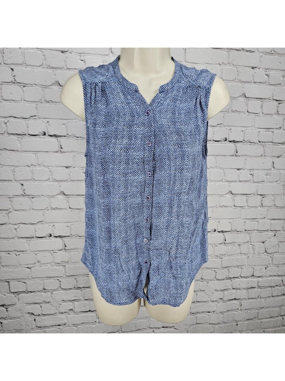 JOIE Blue 100% Silk Print Sleeveless Ruched V Neck Button Up Tank Blouse Top XS